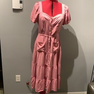 Pink Boho Dress w Tiered Skirt